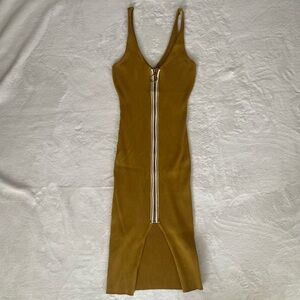 Say What? Mustard Midi Dress with Zipper